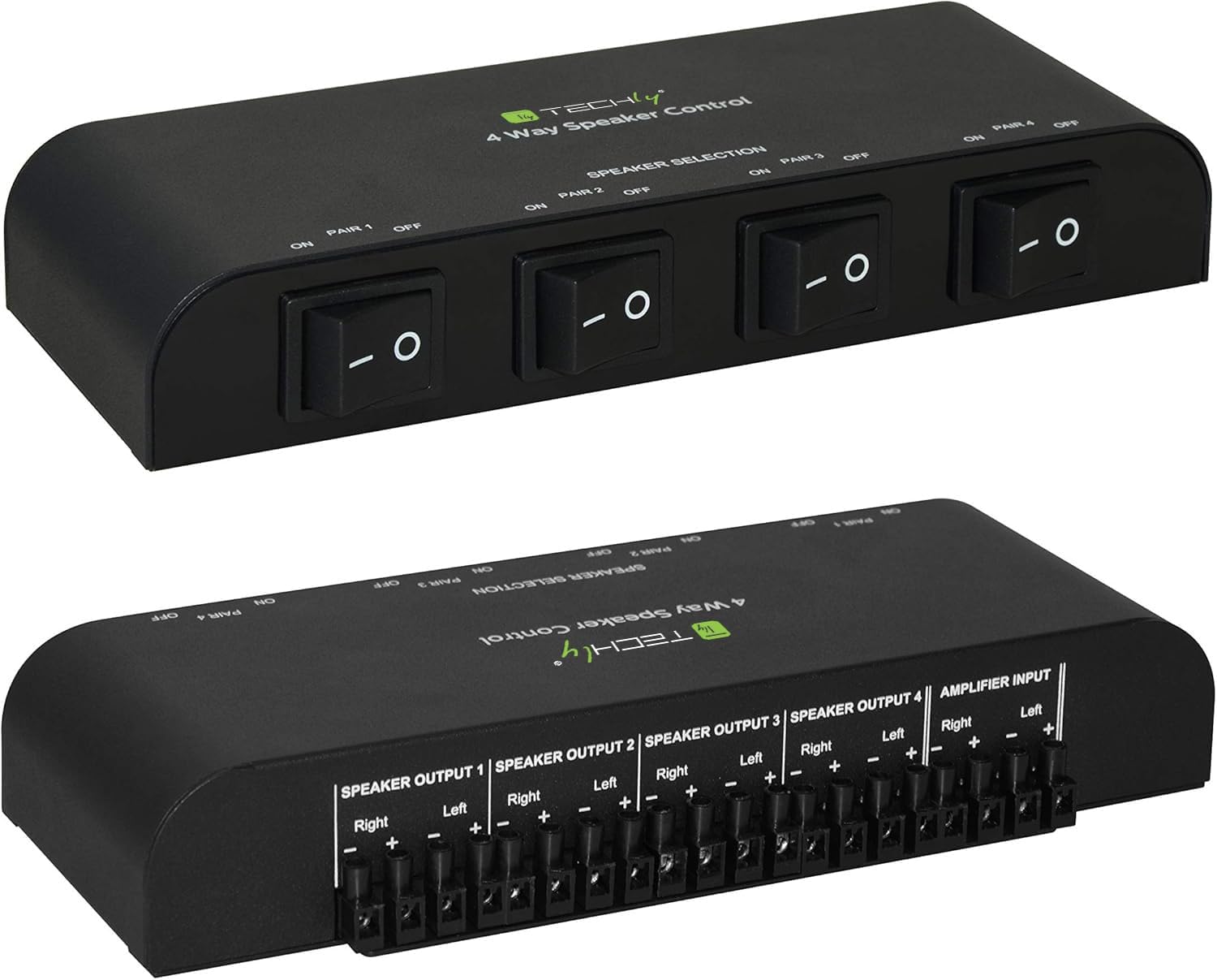 Techly 103298 Commutatore Audio per Casse acustiche 4 Vie con Terminali a Vite