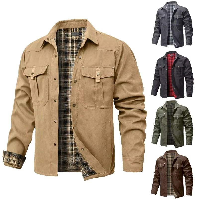 Generic Kurtka designerska dla (Couleur: Ciemny brąz) (ROZMIAR: S) Męska flanelowa koszula polarowa w kratę Płaszcz roboczy w kratę i pikowana kurtka AU