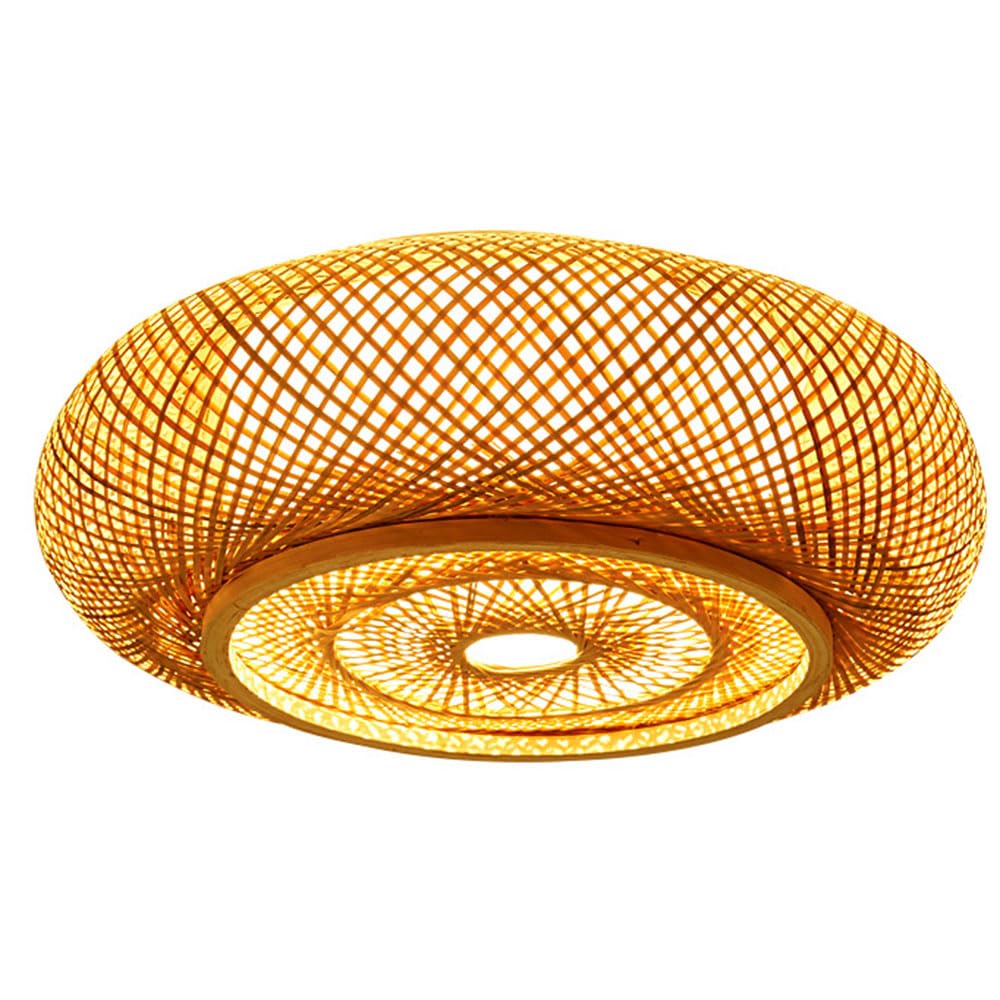 OZBMA Classic Bamboo Hanging Ceiling Light Vintage Hollow Sconce Lantern Curved Wicker Pendant Lamp Shade Farmhouse Flush Mount for Hallway Bedroom Kitchen Entryway (size_name 40cm/15.7in)