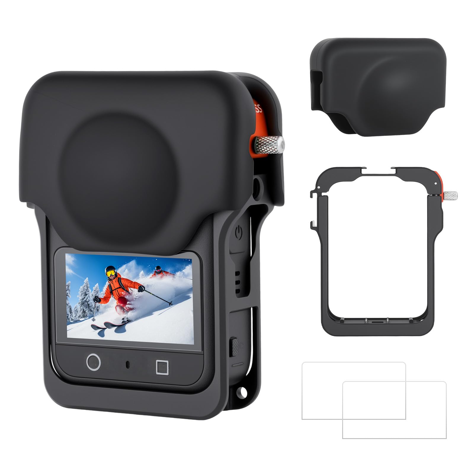 UTEBIT Caméra Cage pour DJI OSMO 360, Coque de Protection Robuste en Alliage d'Aluminium avec Protection d'objectif en Silicone, Protection d'écran, Boîtier d'extension pour DJI Osmo 360