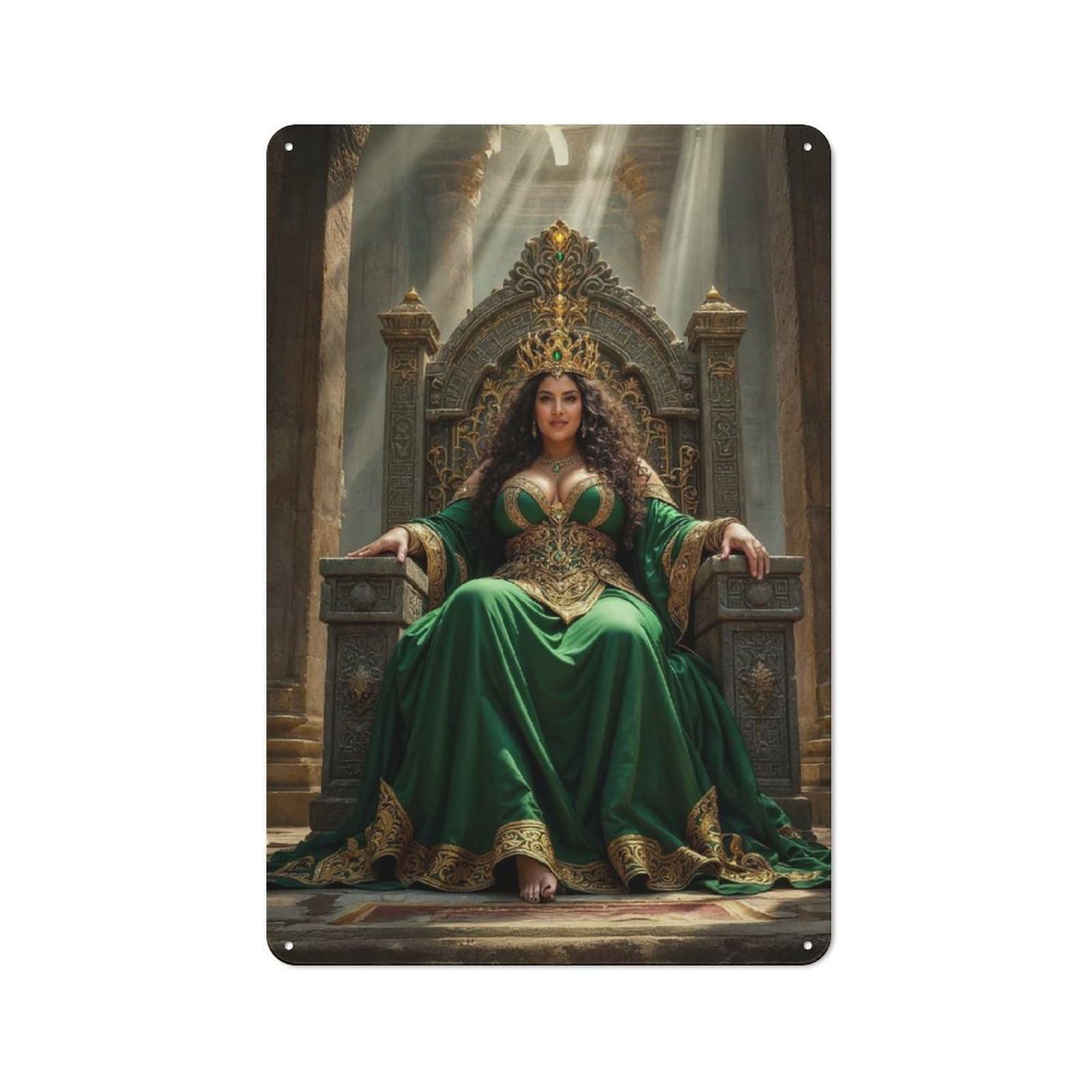 Junmoney Style-19 Retro Metal Plaque 30X20cm Featuring Queen On Throne For Workshop Wall, For Metal Sign Collectors, For Garage And Workshop Walls