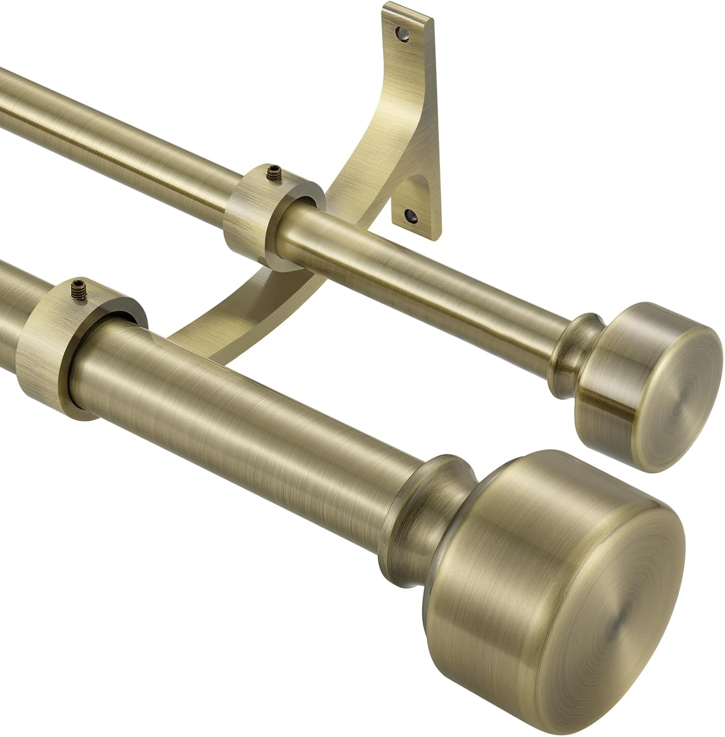 Antique Bronze Double Curtain Rods, 72-144 Inches, Adjustable, Heavy Duty, Double Window Rod with Modern End Cap Antique Bronze 72-144"