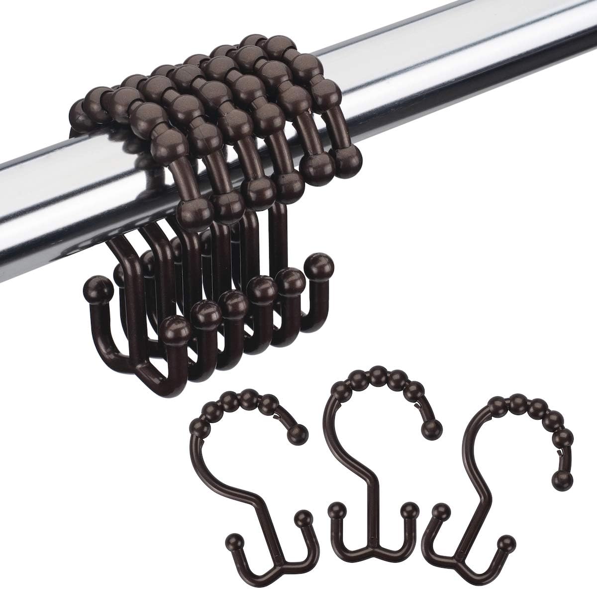 Amazer Shower Curtain Hooks Plastic Double Shower Curtain Rings for Bathroom Shower Curtain Rod - Set of 12, White : Home & Kitchen