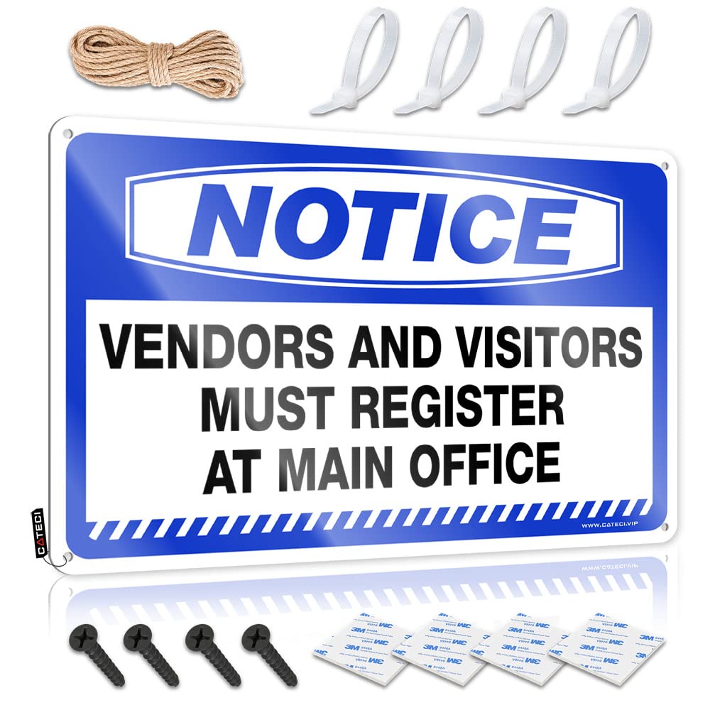 Tin Metal Sign Door Wall Decor | Notice Vendors And Visitors Must Register At Main Office Square For Inside Home(30X40CM)