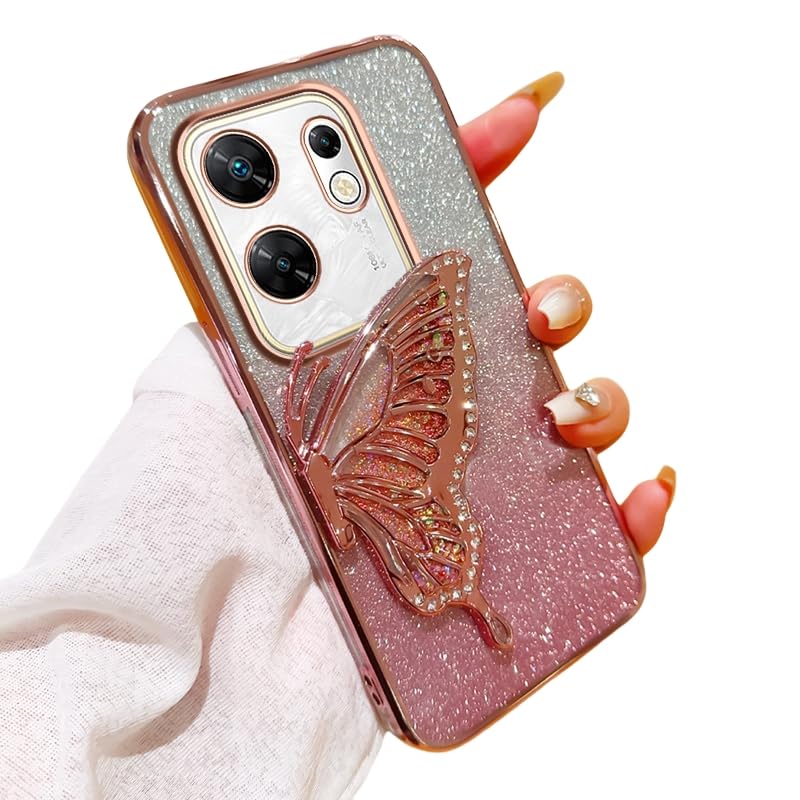 Compatible for Infinix Zero 30 4G Case with Butterfly Stand, Clear Glitter Quicksand 3D Butterfly Bling, Soft Protective Cover Women Girls Case for