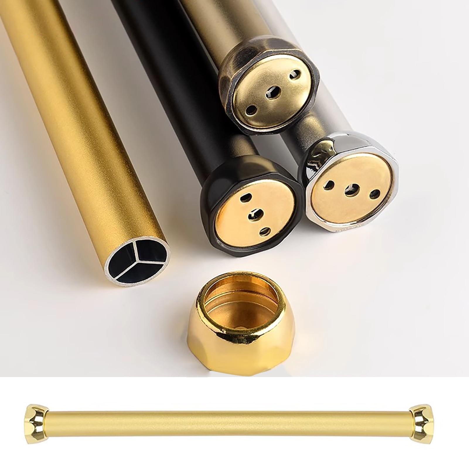 Tringle penderie or de 115cm avec support de placard rond robuste