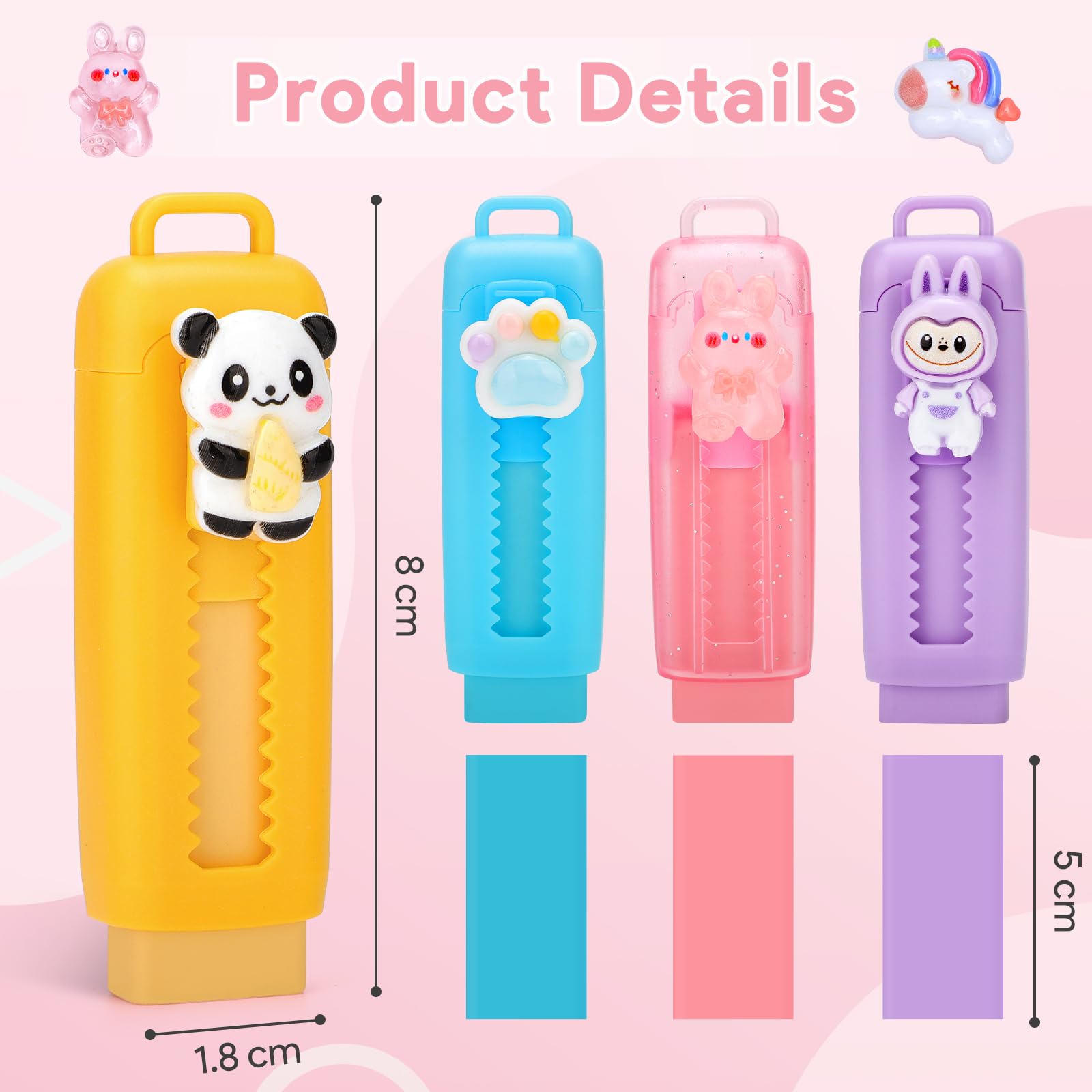 20 Gommes Rétractables Kawaii - Design Mignon, Pratique Pour écoliers, Bureau Ou Cadeau