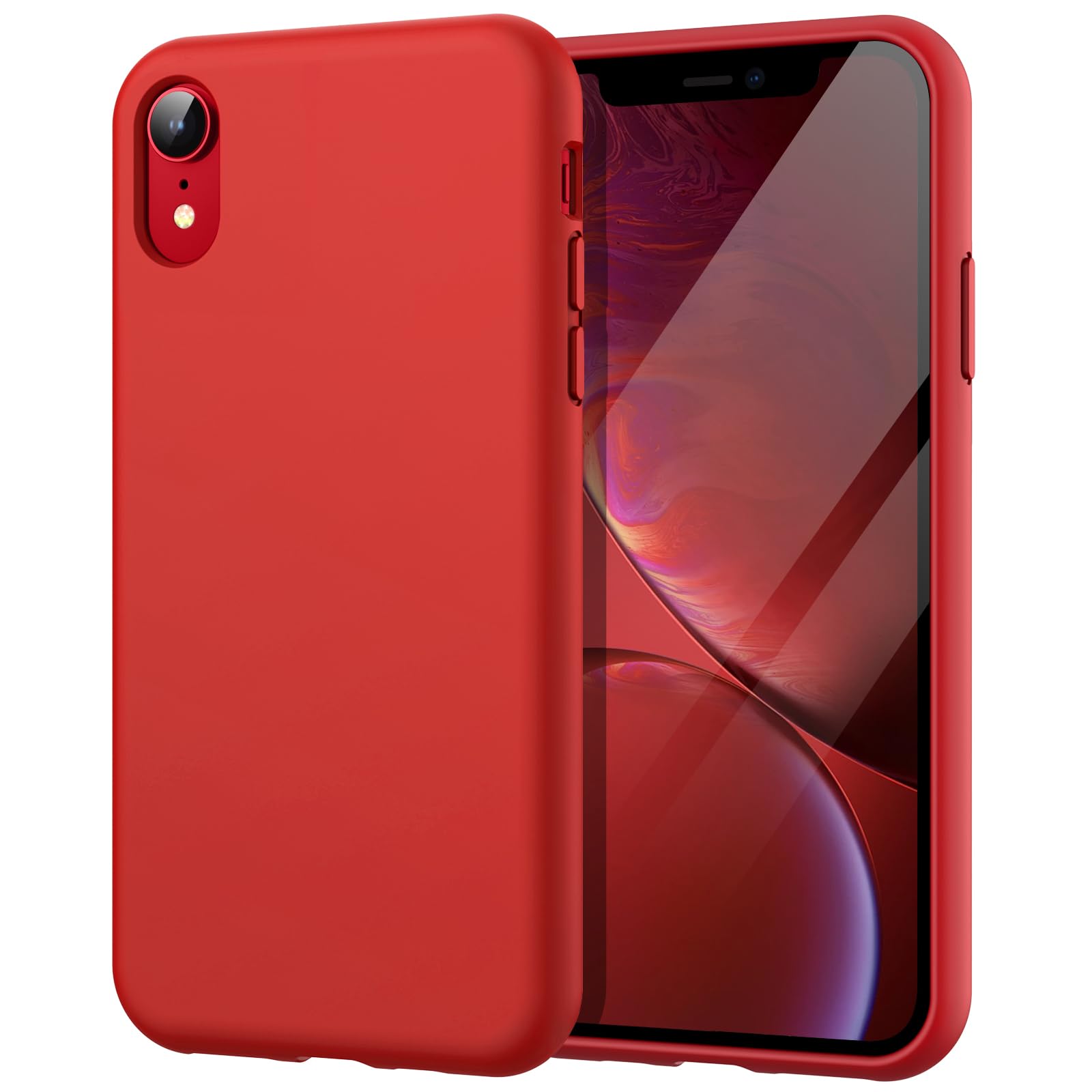Silicone Case for iPhone XR, 6.1-Inch, Silky-soft touch Full-Body Protective Case, Shockproof cover with Microfiber Lining (Red)