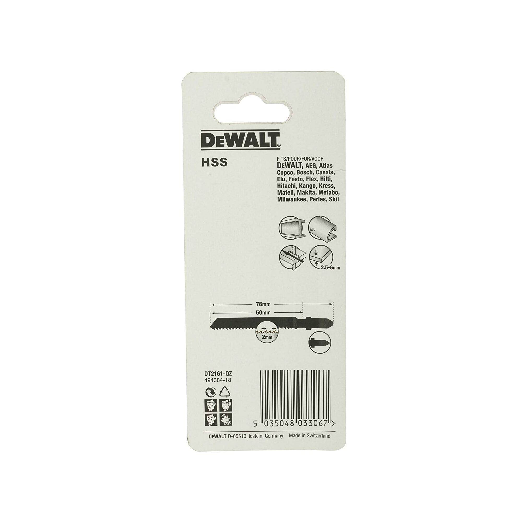 DeWalt DT2161-QZ - Hojas de sierra de calar HSS, longitud de 76 mm, paso de diente de 2 mm, para cortes en metales espesos, metales no ferrosos y aluminio