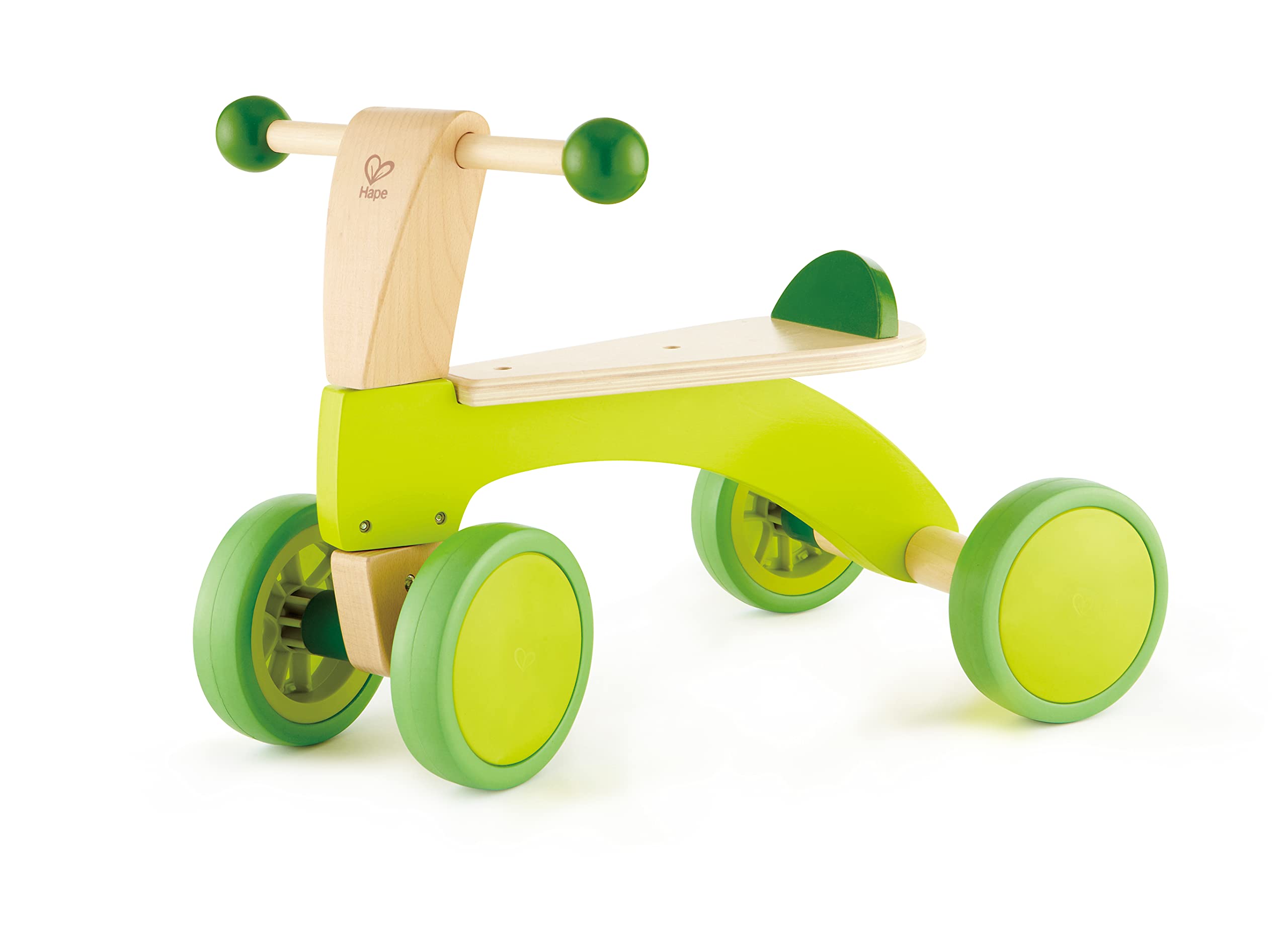 HapeScoot Around Ride On Wood Bike | Award Winning Four Wheeled Wooden Push Balance Bike Toy for Toddlers with Rubberized Wheels, Bright Green