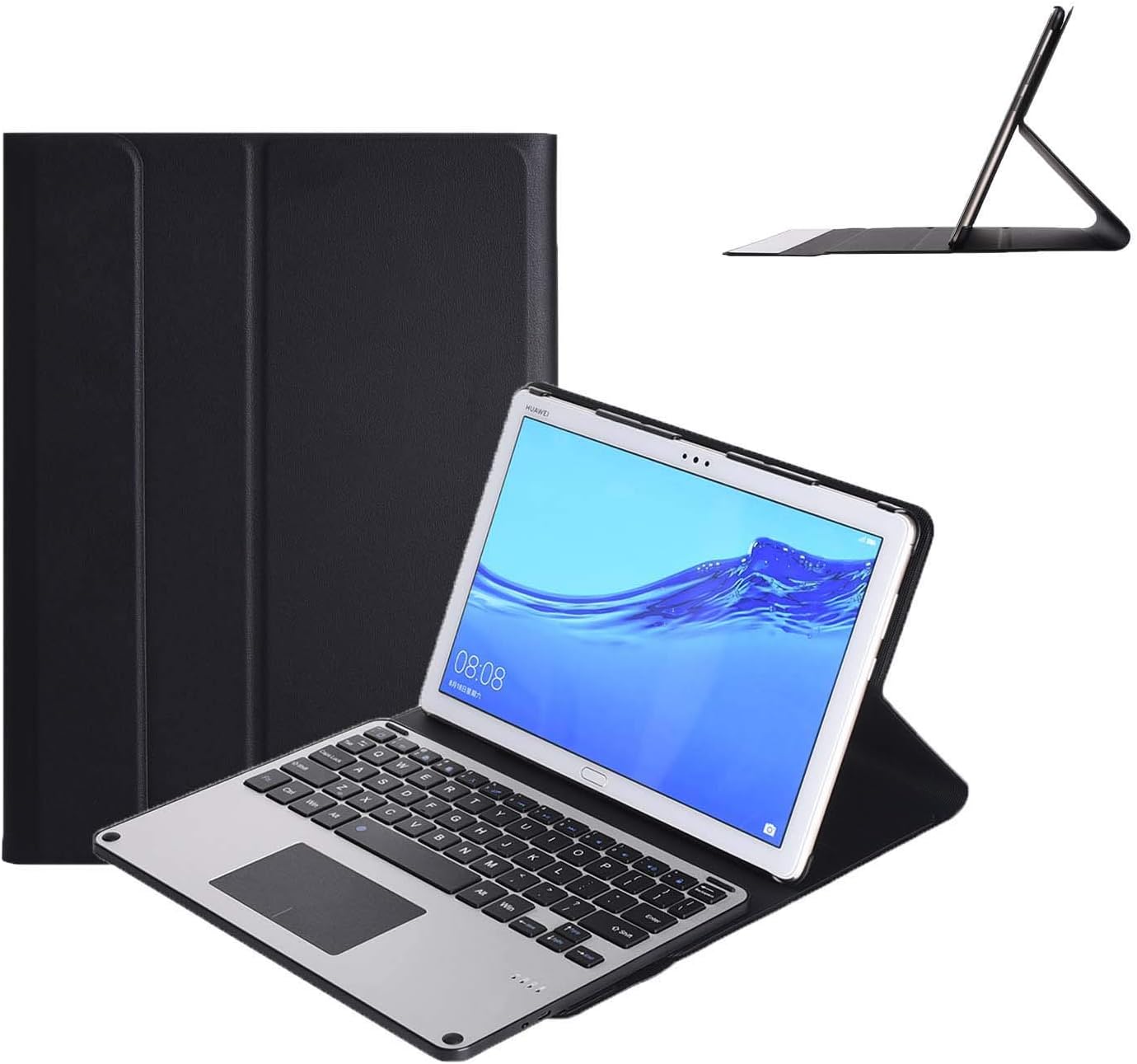Changjin Protective Shell Case for Huawei MediaPad M5 10.8 inch and M5 Pro 10.8 inch Tablet 2018 Release, Ultra Lightweight PU Leather Tablet Keyboard Shell with Touchpad Features (Black)