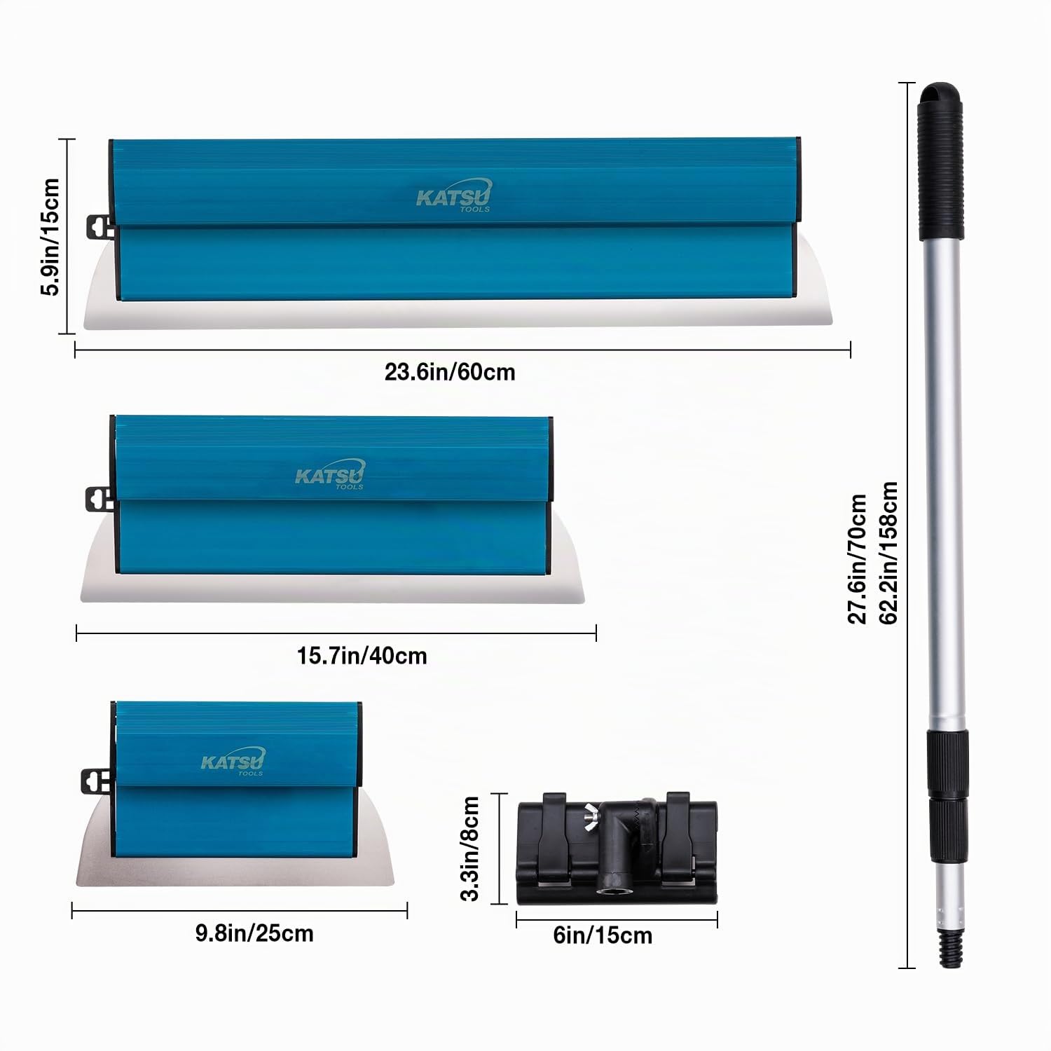 KATSU Tools Spatole per Stucco Kit, Frattazzo per Stucco in Acciaio Inox da 25+40+60 cm, Spatola di Finitura per Intonacare Pareti e Soffitti