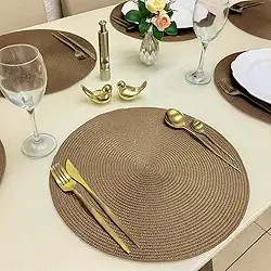 Kit 6 Peças Jogo Americano Redondo - Sousplat Redondo para Mesa Posta - Jogo Americano Elegante para Jantar, Almoço e Café - UpShop (marrom caramel)