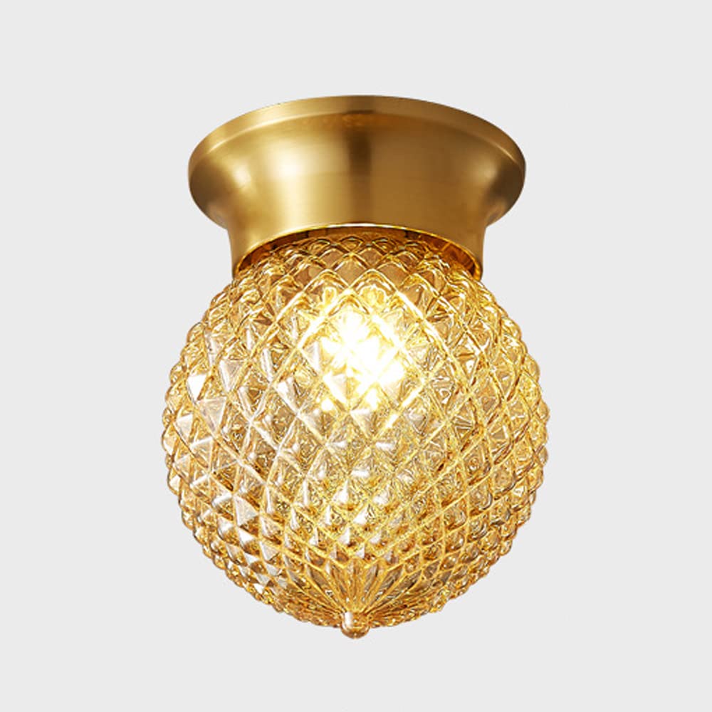 FYZDLAOR Brass Ceiling Light,Semi Flush Mount Ceiling Light Fixtures,Glass Lampshade Ceiling Light for Hallway, Entryway, Bathroom,Cloakroom(with E27 Bulb)