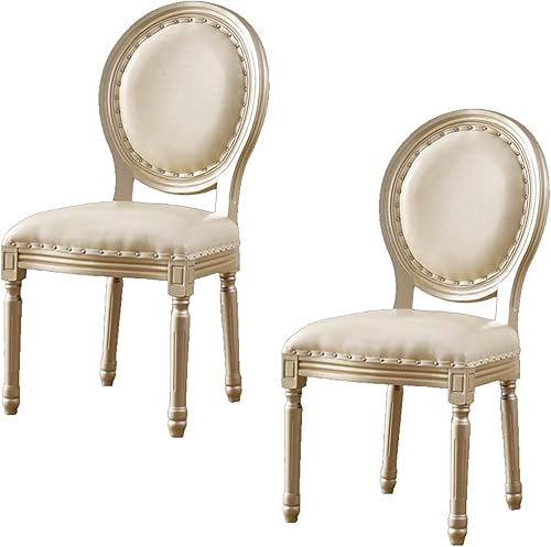 Miniatura 12 de Juego de 4 sillas de comedor de campo francés, sillas de comedor tapizadas de granja, silla de cocina con respaldo redondo y patas de madera, silla