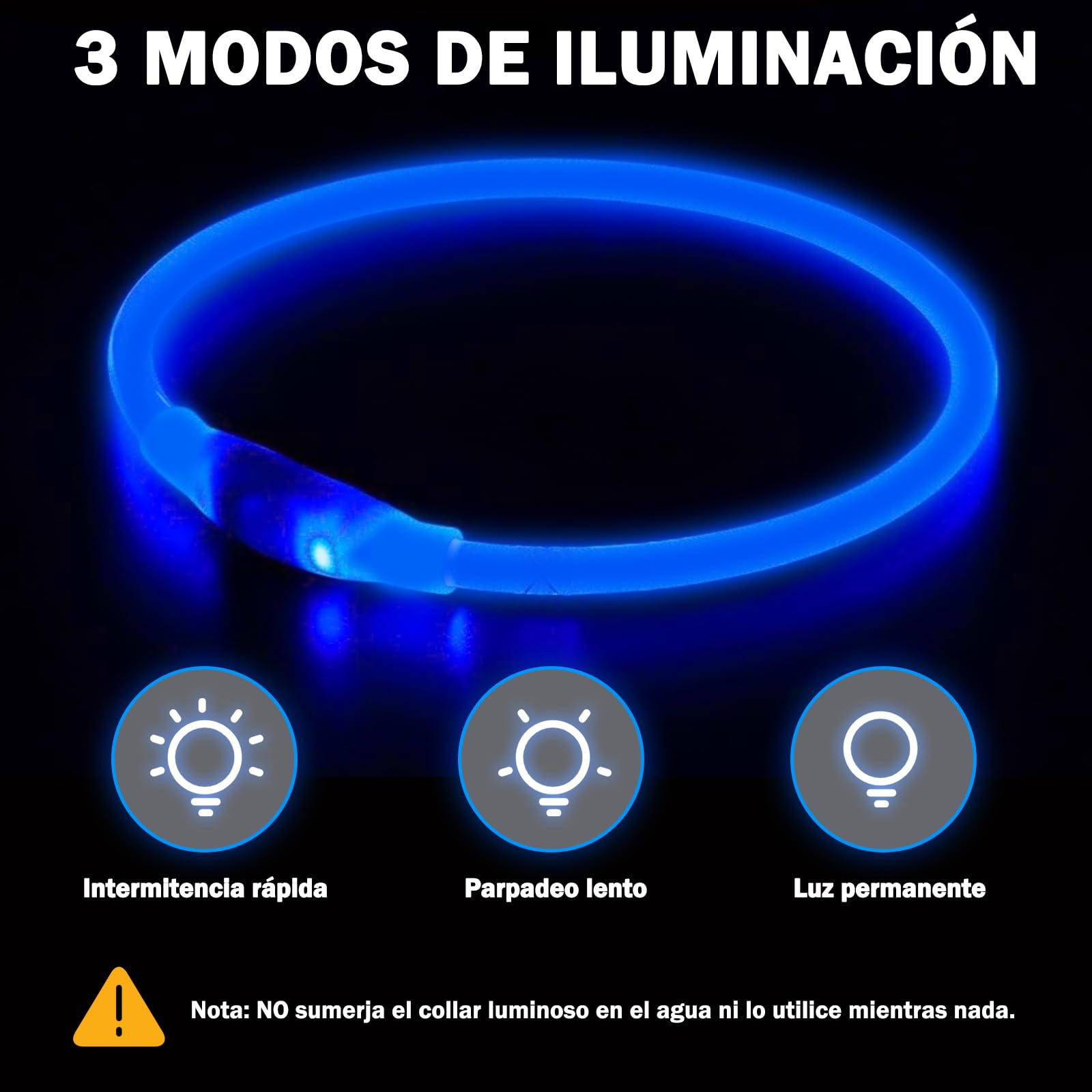 Nepfaivy Collare Luminoso per Cani - Collare per Cani a LED Ricaricabile per Portare a Spasso di Notte, Collare per Cani Impermeabile e Regolabile con 3 Modalità di Lampeggio, Blu
