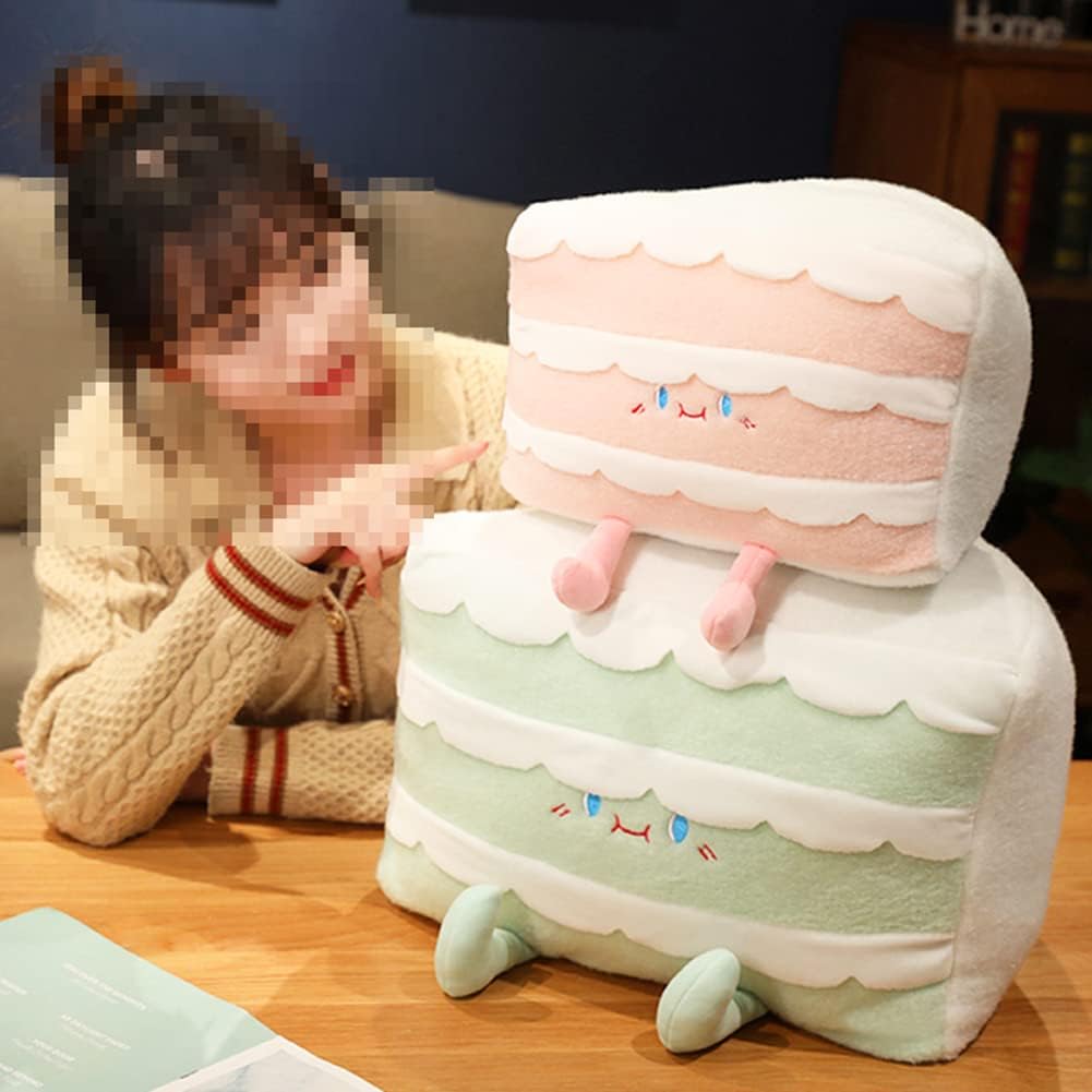 Simulation Birthday Cake Plush Pillow Cute Soft Stuffed Plush Cushion Sleeping Hugging Plush Pillows (30cm/11.8inch, Green)