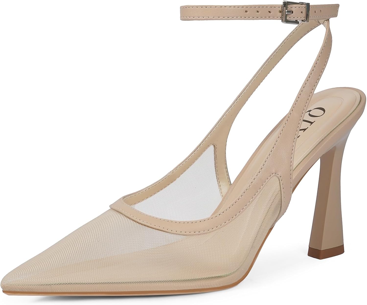 Closed Toe Heels for Women Pointed Toe Slingback Strappy Stiletto High Heels Womens Pumps Wedding Dress Shoes 6 Nude Mesh