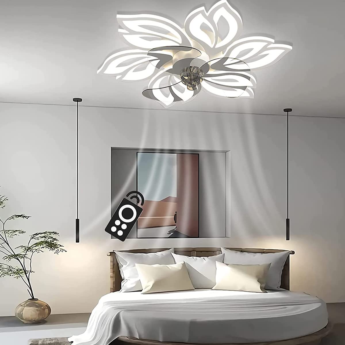 HXYSXHJUO Ceiling lights for bedroom Bedroom Fan Light Quiet LED Dimmable with Remote Control Hanging Adjustable Wind Speed Lamp
