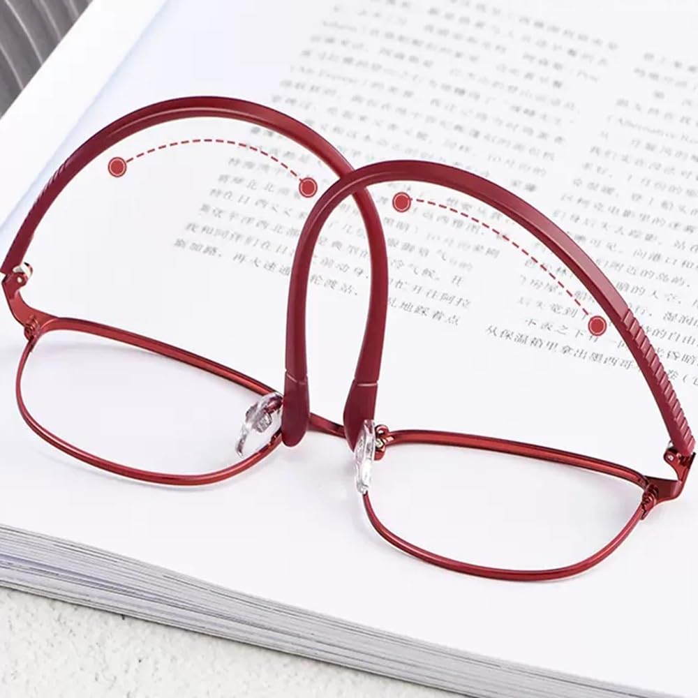 Ultraligero Gafas de lectura Moda Oval rojo Gafas Mujeres Gafas de computadora Anti Glare Gafas de lectura Metal Flexible Montura