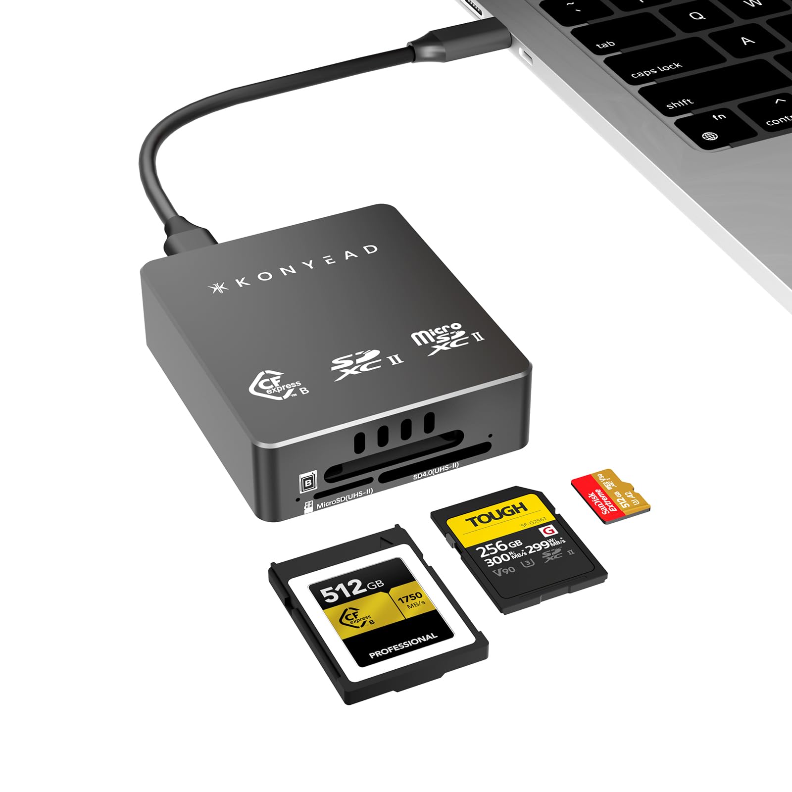 CFexpress Type B & SD & Micro SD 3-in-1 Card Reader, Built-in Silent Fan, Active Cooling,USB 3.2 10Gbps,UHS-II,Aluminum Case,Designed for iPhone/iPad