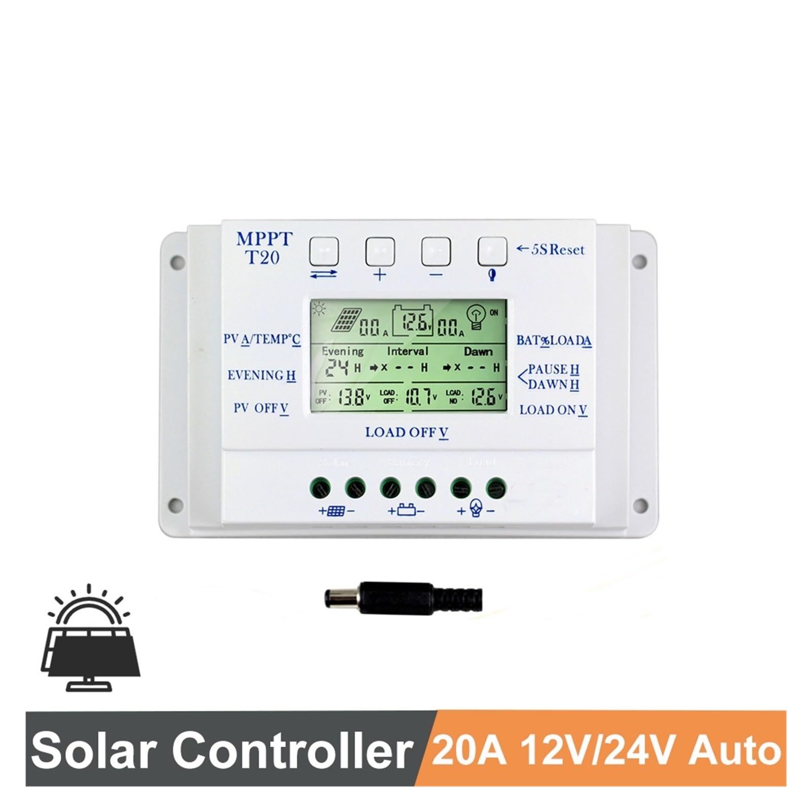 Régulateur De Batterie Panneau Solaire, Écran LCD 20A MPPT 12V/24V, Contrôleur Charge For Système D'éclairage, Lumière Et Contrôle Minuterie