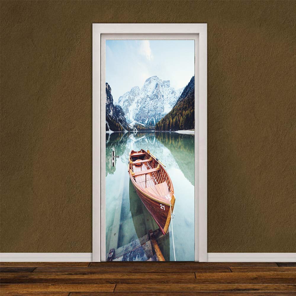 Sticker de porte trompe l'oeil imperméable amovible escaliers paysage de bateau ambre