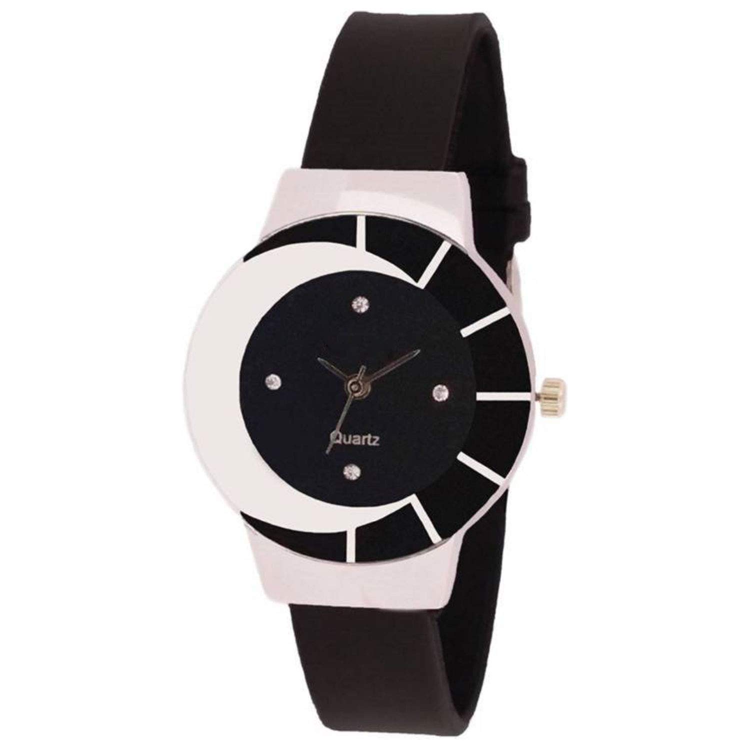 Acnos® Premium Uniqe Black & White Case Black Dial and Black Belt Analog Watch for Women Pack of - 1 (324-Blk) (B07M653N67) Amazon Price History, Amazon Price Tracker