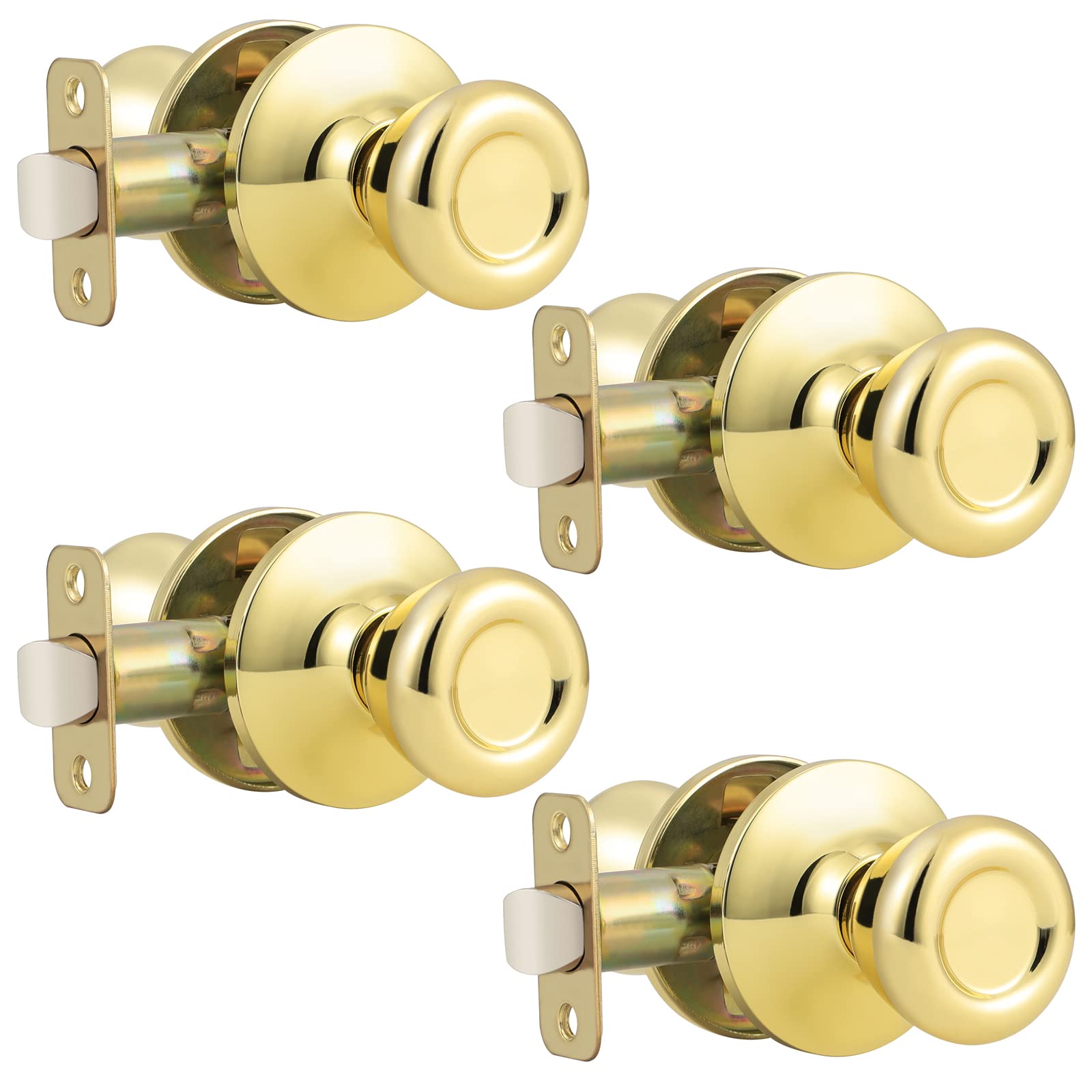 GOBEKOR Passage Door Knobs - 2 Pack Polished Brass -21