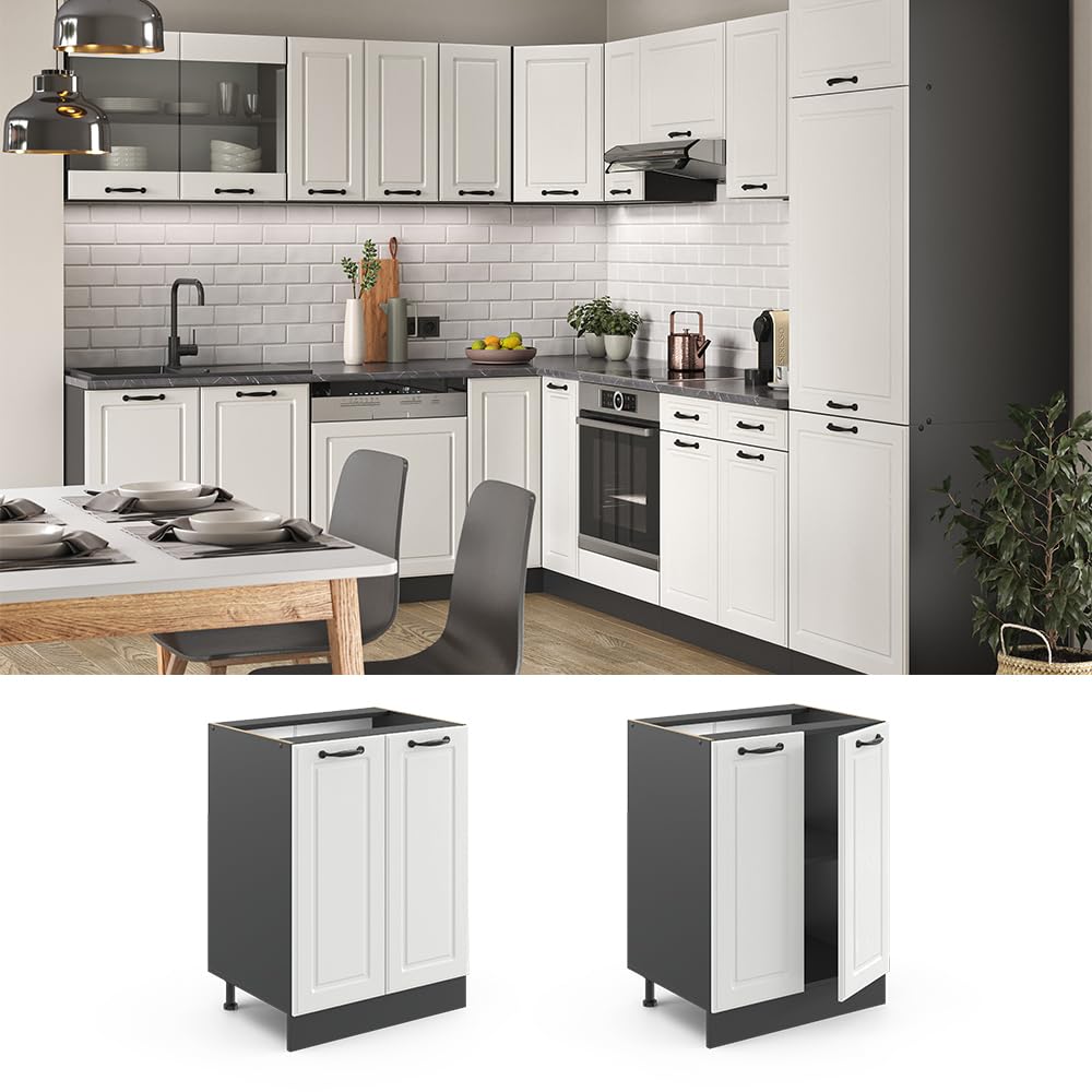 Vicco Mobiletto base cucina R-Line, Bianco rustico, 60 cm senza piano di lavoro, per la libera combinazione all'interno di sistemi cucina modulari