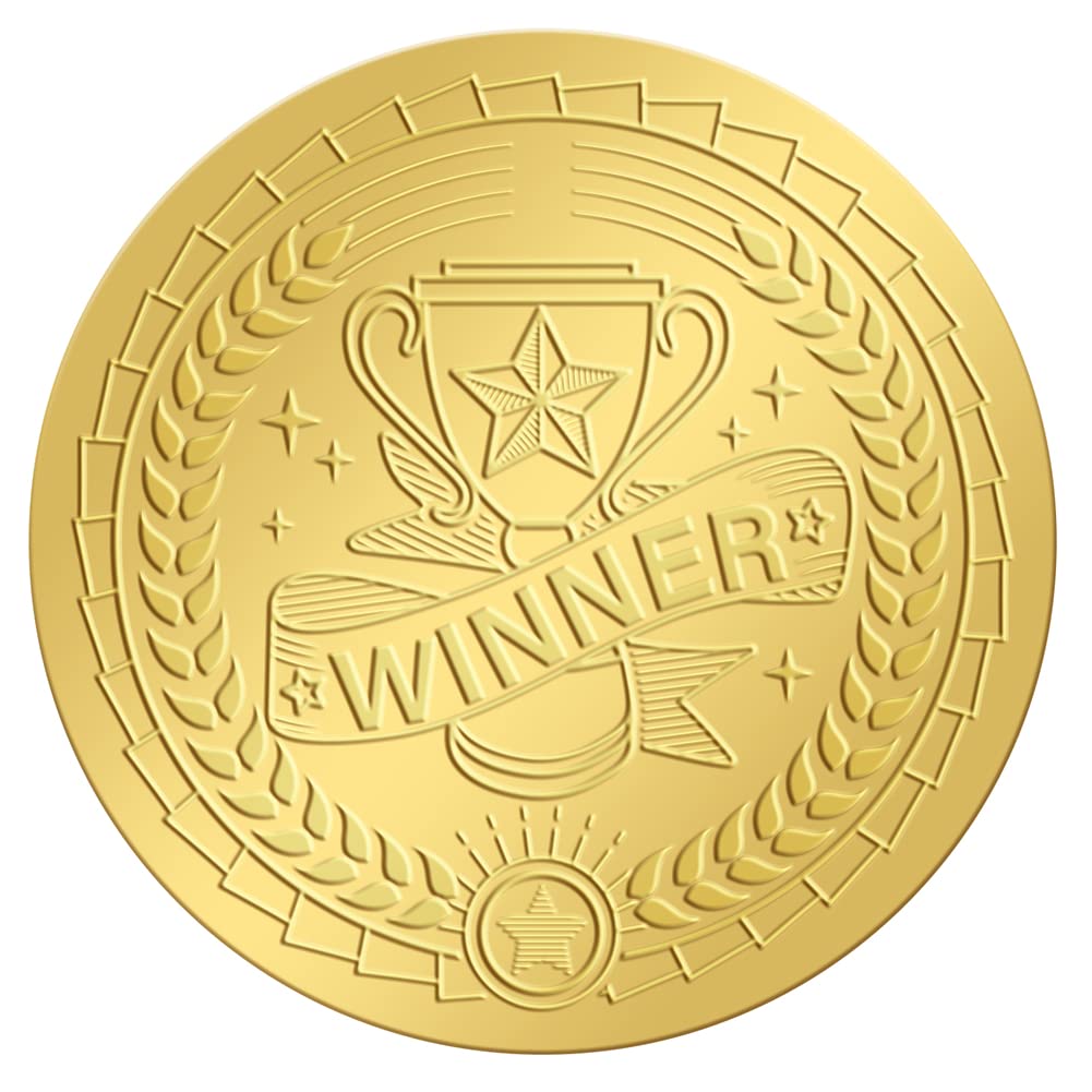 CRASPIRE 100PCS Adesivi con Sigilli per Buste in Rilievo Oro Vincitore Trofeo Adesivo Sigilli in Lamina in Rilievo Adesivi Etichetta per Inviti di Nozze Confezione Regalo