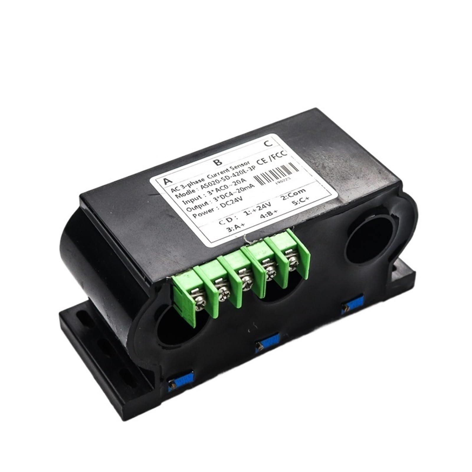 Drehstromsensor 24 Volt Hall Transmitter 4-20mA DC, 0-200A, 0-10A(0-20ma,0-30A AC-10MM-DC12V)