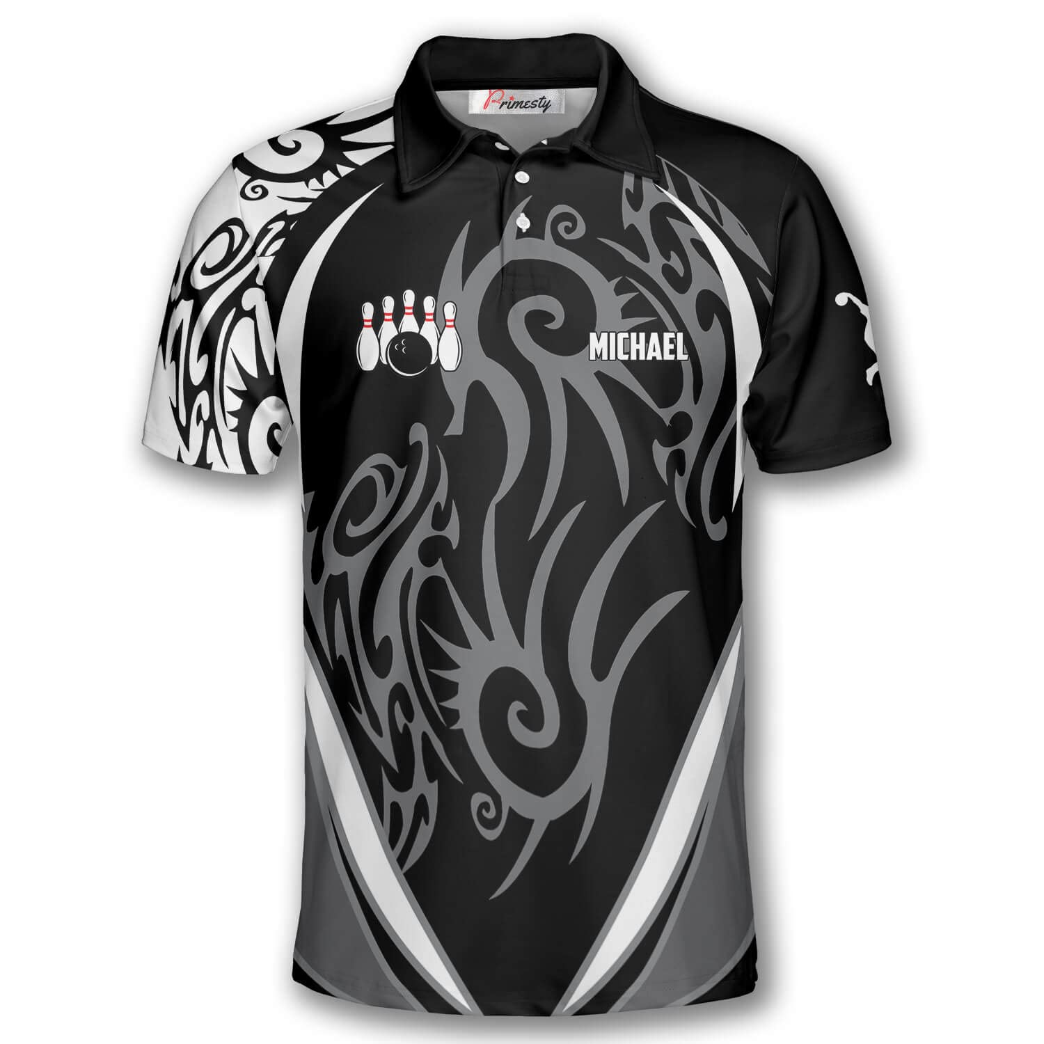 PRIMESTY Personalized Bowling Shirts for Men Custom Name and Team Name Bowling Polo Shirts Bowling Jerseys Size S-5XL