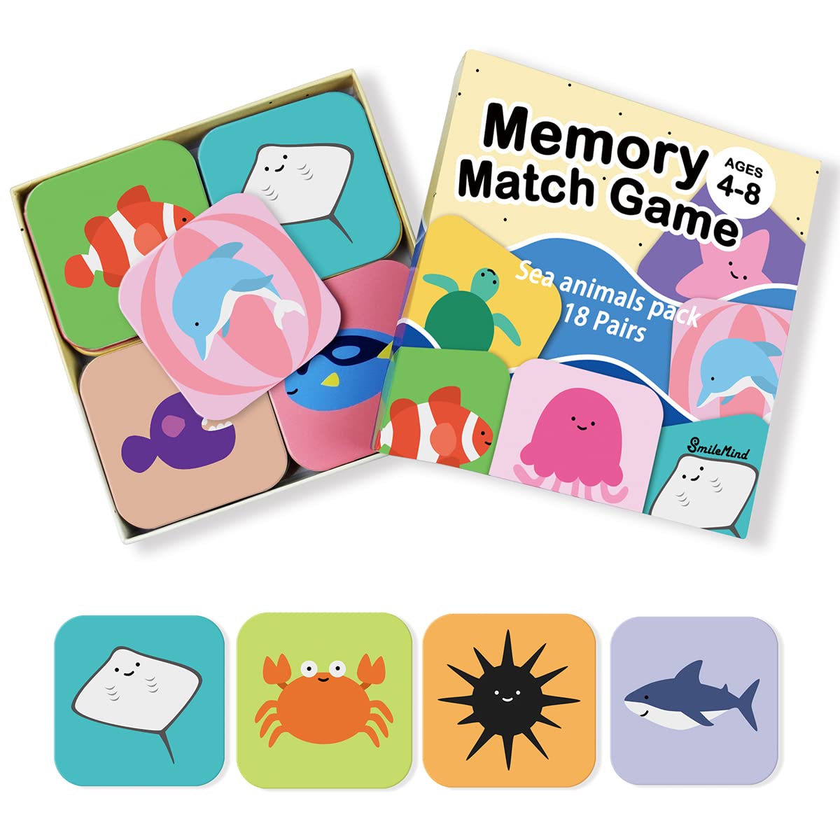 Amazon.com: Memory Match Game for Kids 4-8 - 18 Pairs Sea ...
