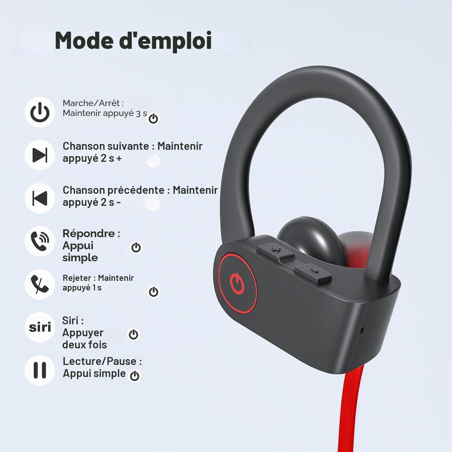Casque Bluetooth sans Fil Sport, Ecouteur Bluetooth Sport, Bluetooth 5.3, Basses stéréo HD, Étanchéité IPX7 Écouteur Sport Adapté à la Course à Pied Cyclisme Fitness Bureau
