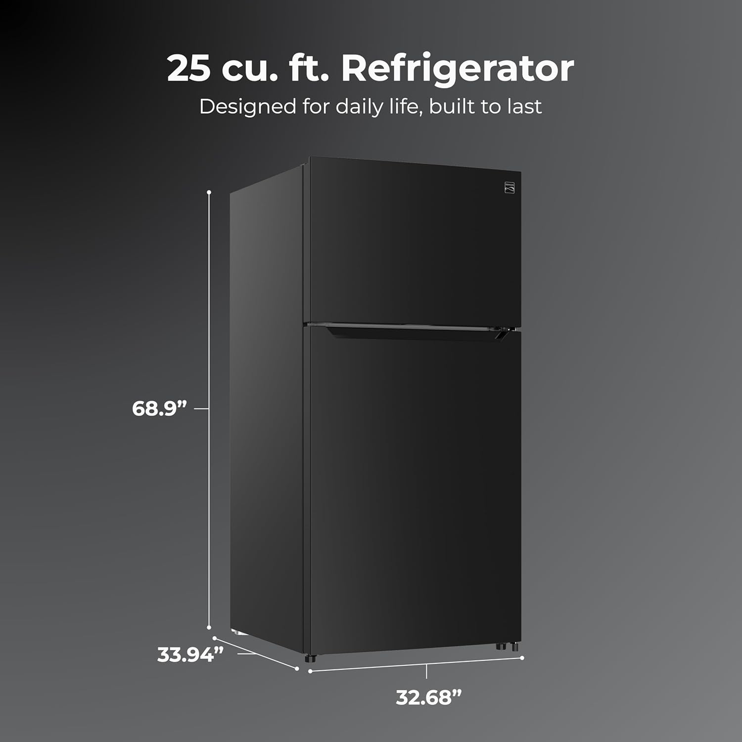 Kenmore 33" Top Mount Refrigerator with Freezer - Adjustable Shelving, Humidity-Controlled Crispers, Optional Ice Maker, LED Lighting, ENERGY STAR Certified, 25 cu. ft. Capacity - Black