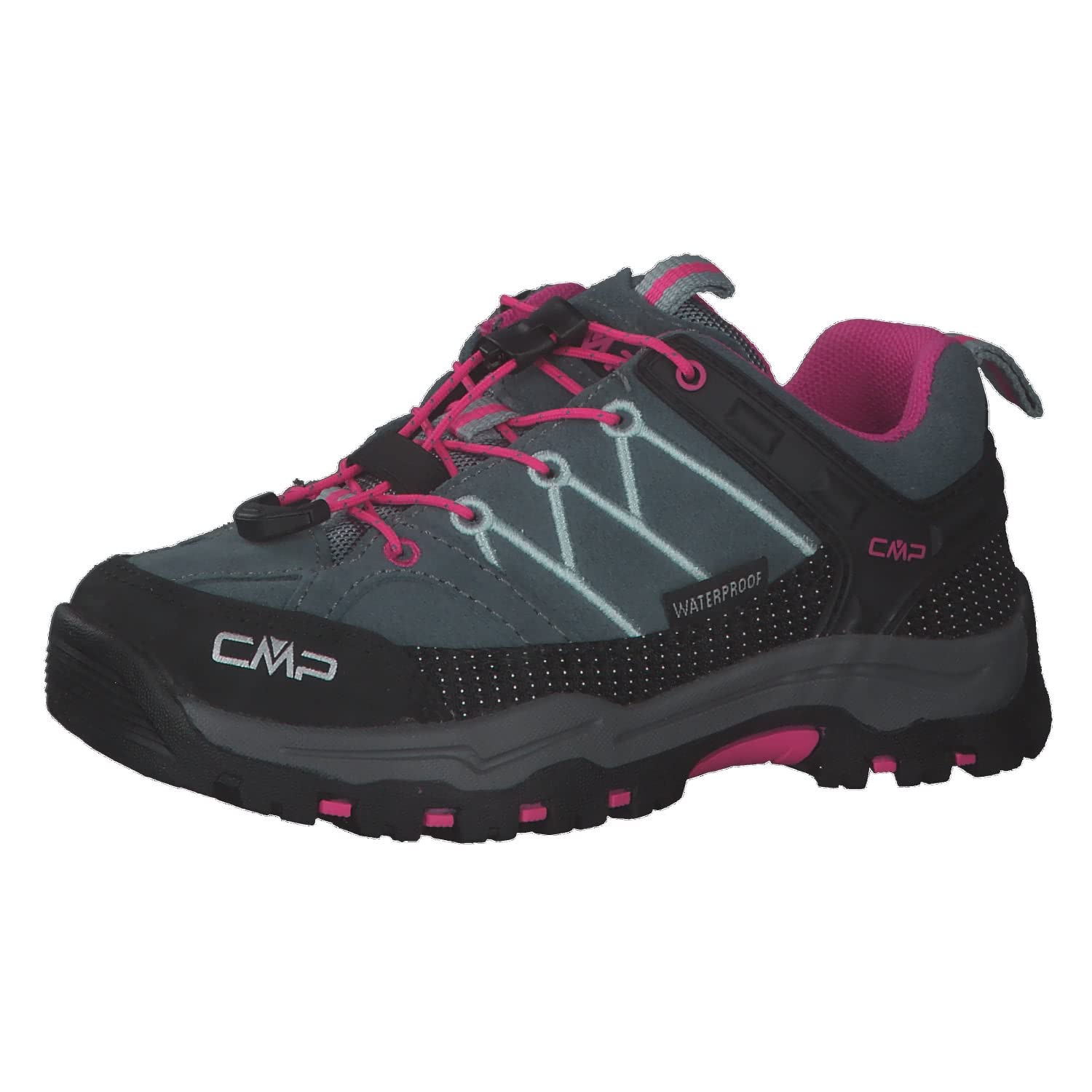 CMP Kids Rigel Low Trekking Shoes Wp, Mineral Green-Purple Fluo UK 11.5