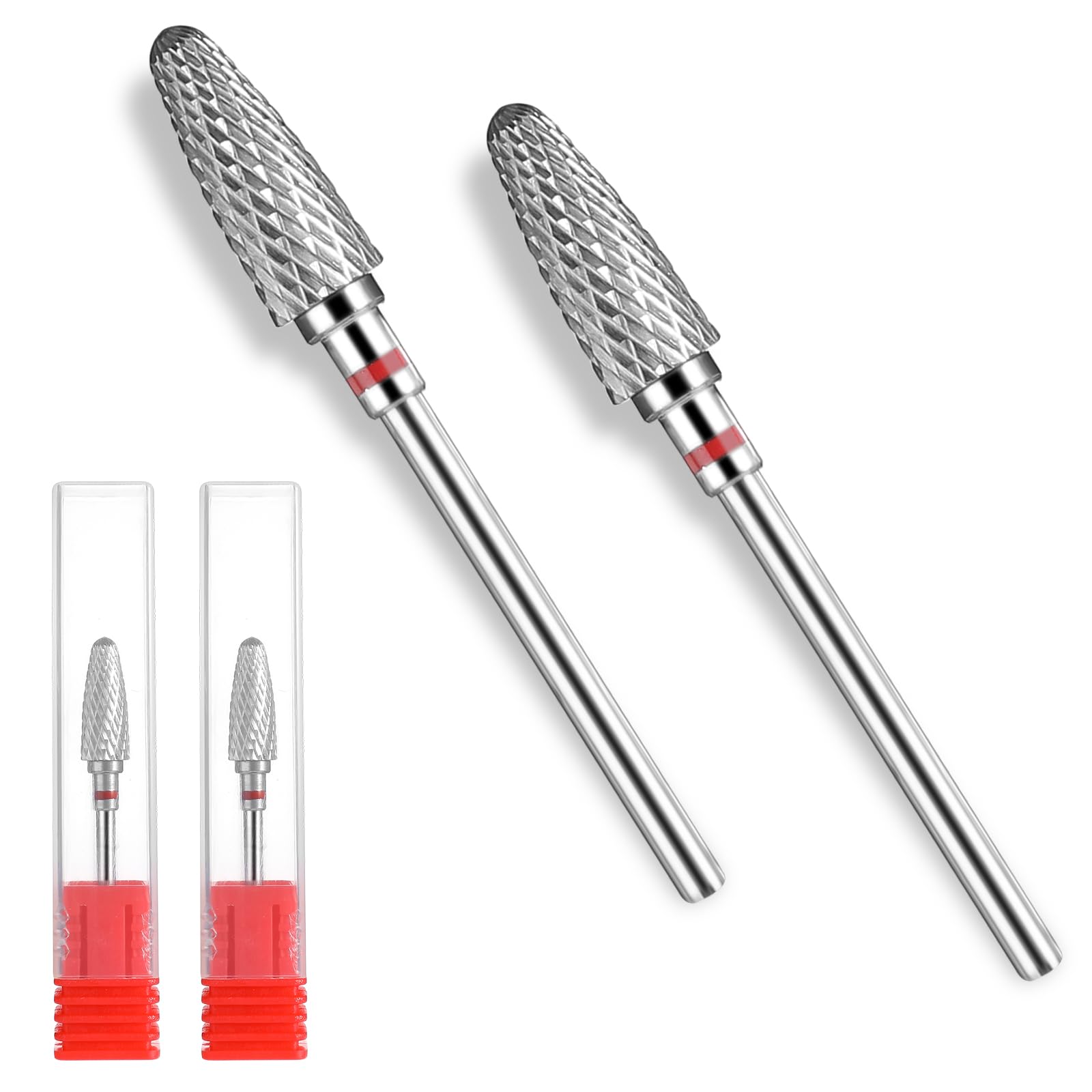 Gjinxi Safety Nail Drill Bits 2 Pcs Carbide Nail Drill Bit Remove Acrylic Hard Gels 3/32" Professional Cone Tungsten Drill Bits for Manicure Pedicure Cuticle Cleaner Polish