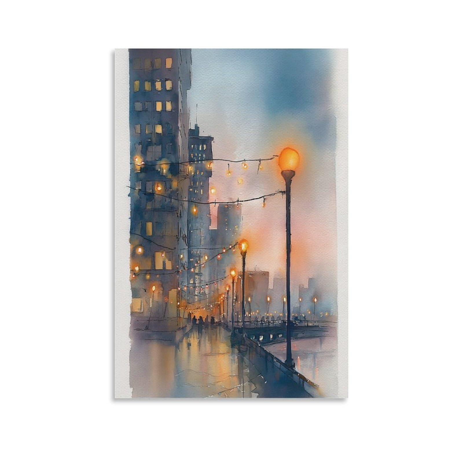 LCYNNH Retro Seattle Watercolor Painting Lake 20x30inch(50x75cm) Vintage Travel Poster Watercolor Canvas Art