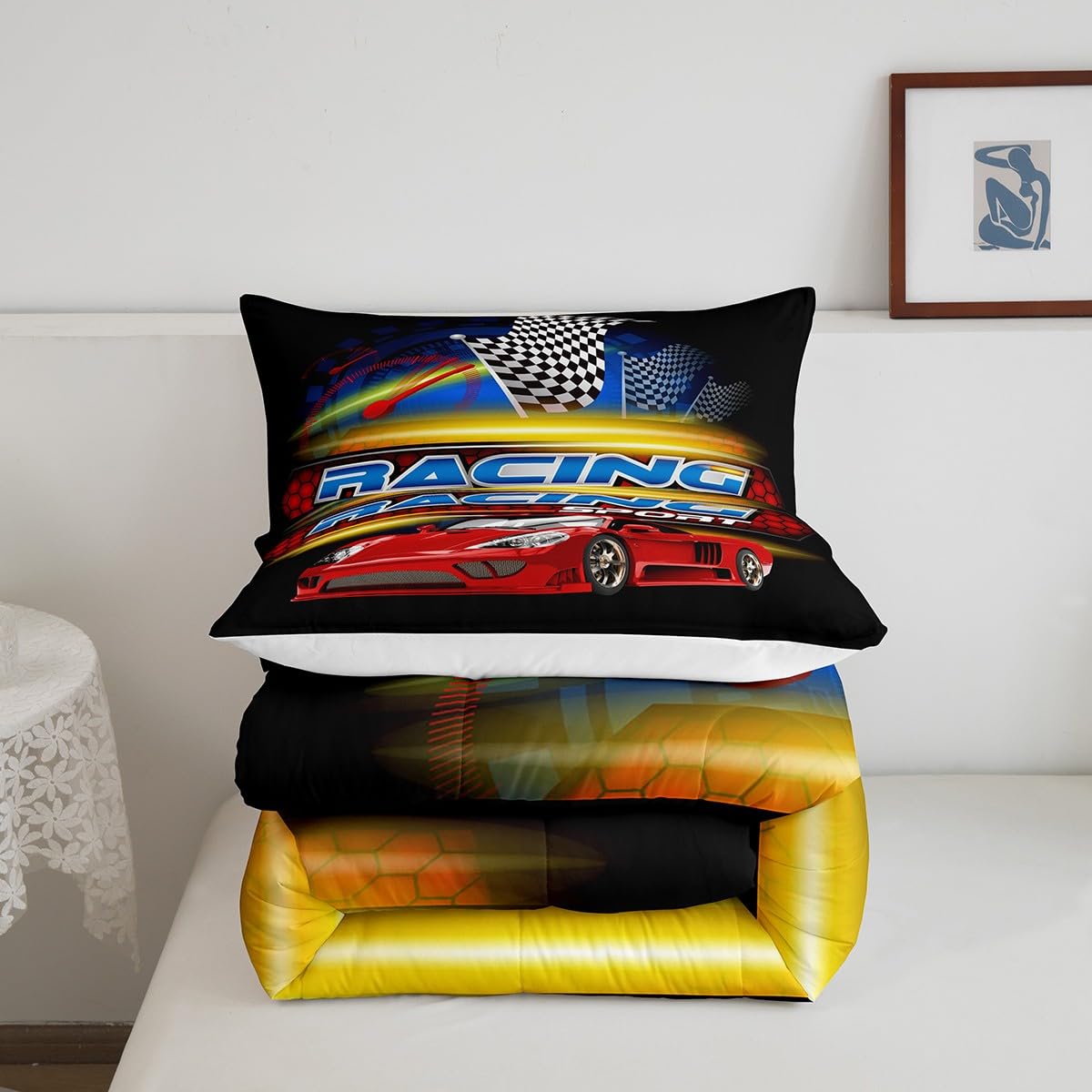 Set di biancheria da letto per auto da corsa, set di lenzuola per bambini, ragazzi, ragazze