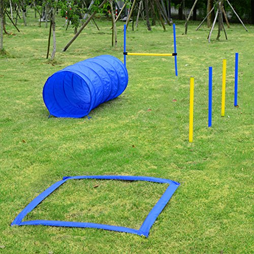 PawHut Pet Agility Training Equipment Dog Play Run Jump Obedience Training Set Adjustable (Poles + Hurdle + Tunnel + Pause Box) - Image 4