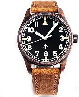 Bronze Vintage Automatik Mechanische Herren Pilotenuhr Schwarzes Zifferblatt Braunes Lederband Leuchtende Sportuhr