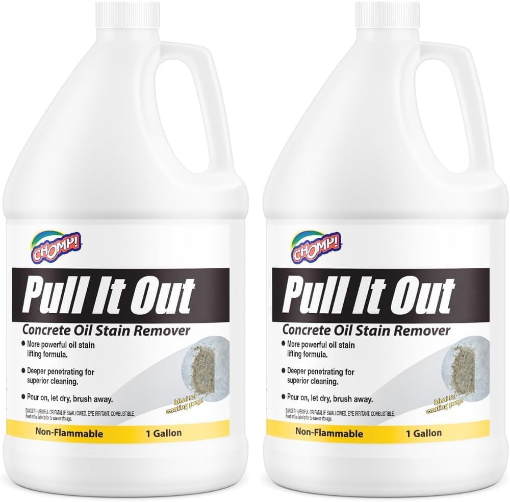 CHOMP! Concrete Oil Stain Remover: Pull It Out Removes and Cleans Oils, Greases from Garage Floors & Driveways, 128 Fl Oz (Pack of 2)