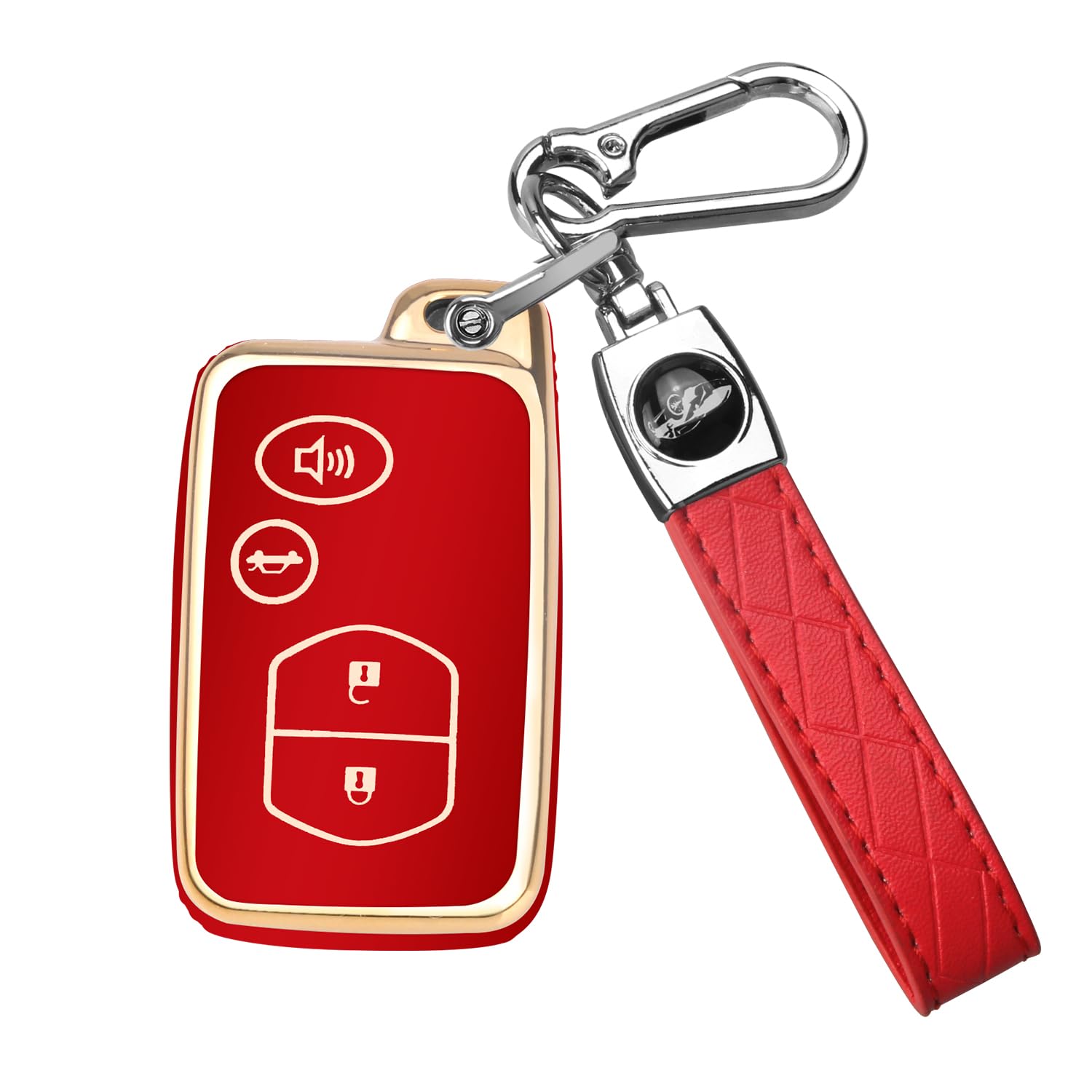 QBUC for Toyota Key Fob Cover with Keychain, Car Key Case Protection for Toyota Fit for Camry Avalon Corolla Highlander Prius RAV4 Venza, Key Fob Protector accessories(Gold-Red)