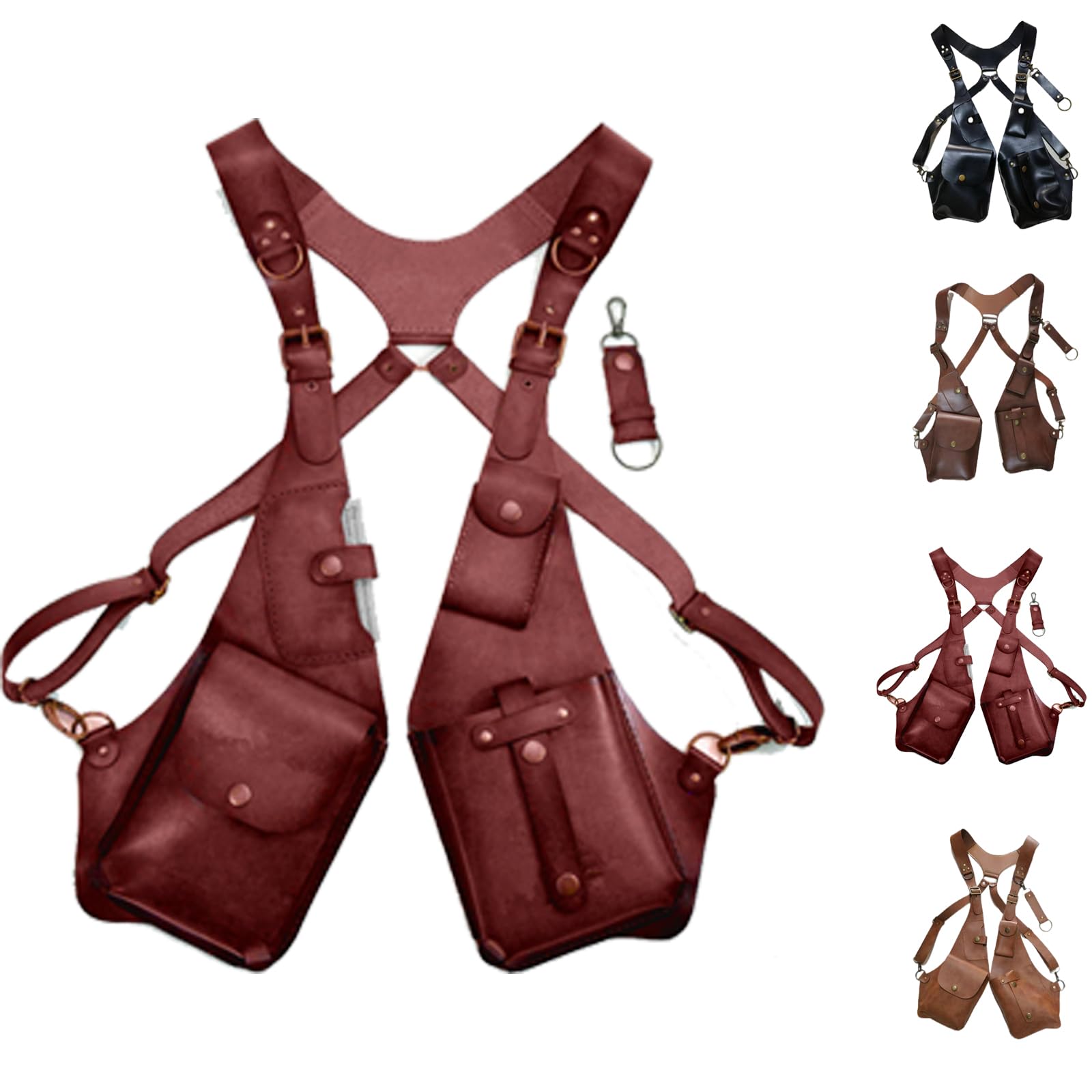 YOENBG Anti-Theft Bag With Shoulder Harness, Shoulder Holsters for Concealed Carry, Adjustable Pu Leather Strap Wallet Bag (Red)