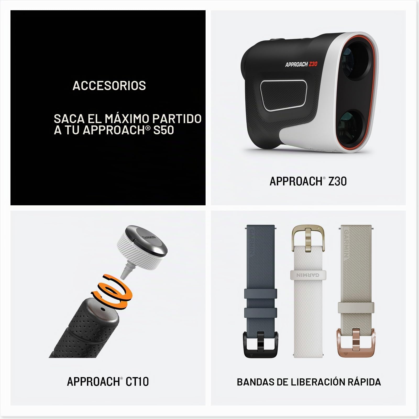 Garmin Approach® S50, Reloj GPS de Golf Inteligente, Pantalla AMOLED, características en el Campo, frecuencia cardíaca腕式, Bisel Dorado Crema Aluminio, Correa de Nailon
