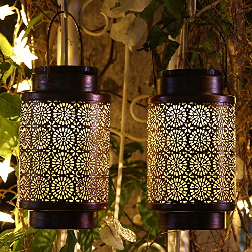 YMing Solar Lights Solar Lantern Outdoor Waterproof Hanging Lanterns Retro Style Large Size Outdoor Garden Decorative Light for Outside Yard Patio Tree Backyard 2 Pack