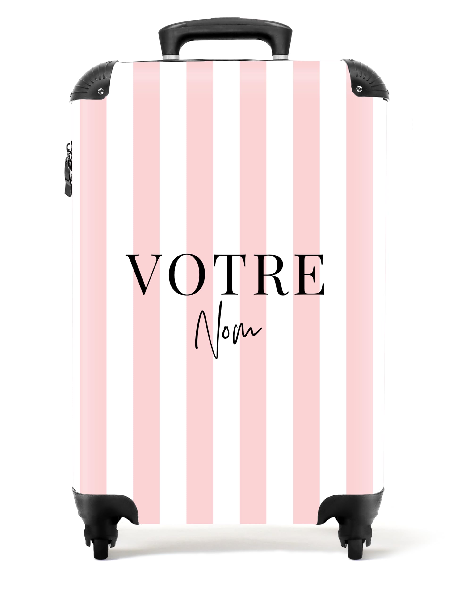 NoBoringSuitcases.com Valise Enfant, Valise Personnalisable, Bagages Enfant Fille, Trolley, Valise Cabine Enfant Fille, Valises, Valise Cabine 55x35x25cm (Rayures Roses et Blanches - Verticales)