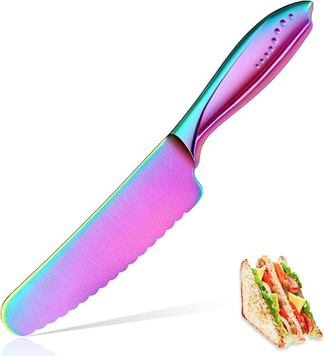 WELLSTAR Cuchillo para sándwich, cuchillo serrado de 6 pulgadas, hoja de acero inoxidable de alto carbono para cortar pan, verduras, carne, cuchillo