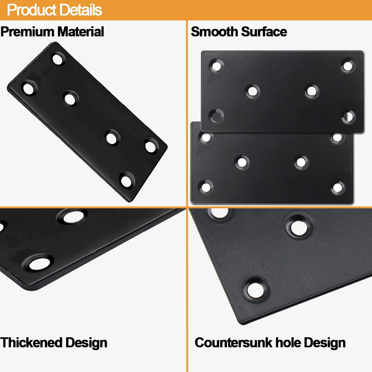 Paquete de 20 placas de reparación planas negras de 3 x 1.5 pulgadas, soporte de reparación de placas de unión de acero inoxidable para valla de muebles de madera